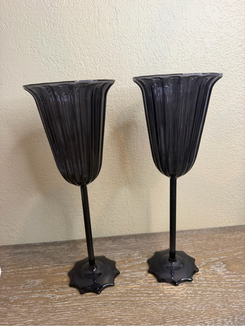 Threshold Set of 2 Black Ribbed Long Stem Champagne Glasses Halloween